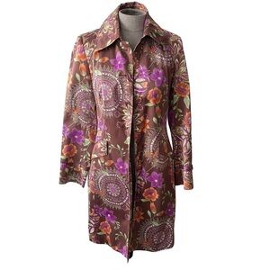 Bianca Nygard Pastel Floral Satin Long Blazer Coat Size 6